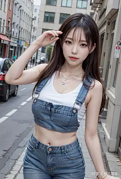 韩国街头 | 牛仔衣时尚女孩《Ai写真绘画》 : 在韩国街头，你看到一位时尚的女生正在逛街。她身穿一件简约的蓝色牛仔衣。她将头发披在肩膀上，脚踩一双白色的运动鞋。她优雅的走着，一路上引来了不少路人的注目。 这位女生有着一张清秀的脸蛋，五官精致，小巧…