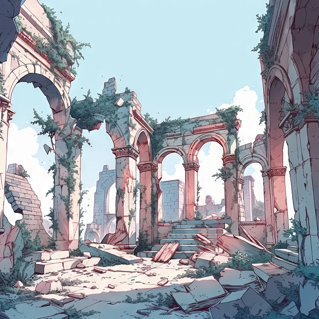 AI卡通建筑遗迹素材 游戏石门场景概念设定 背景环境插画设计-淘宝网-花瓣网