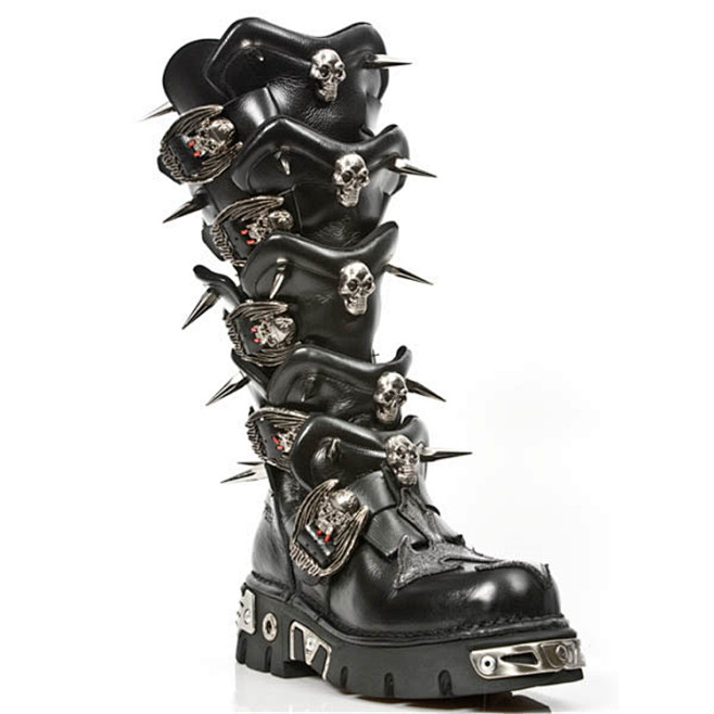 NEWROCK官方正品鞋王真皮手工骷髅铆...