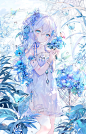 Anime 1200x1871 anime anime girls portrait display long hair dress standing looking at viewer leaves butterfly insect flowers water drops flower in hair bracelets choker water sunlight fruit