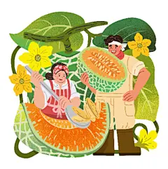 创意手绘桃子西瓜芒果菠萝草莓苹果水果人物插画ai矢量设计素材-淘宝网