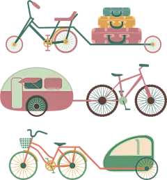 各种单车自行车插画免抠png透明图层素材|ofo单车,电动车,多人单车,共享单车,环保电动车,健身单车,绿色低碳,绿色环保,摩拜,女式单车,双人单车,小蓝单车,自行车