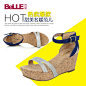 活动BELLE/百丽夏季女凉鞋 2014坡跟高跟拼色坡跟女鞋BCG38BL4  http://t.cn/RP5U4X8