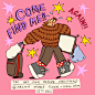A drawing of Kirsty rushing on their way to a market, sweating and red in the face, carrying a table and two bags, and a wheelie suitcase. Text at the top reads:
‘COME FIND ME !! AGAIN !!’
And at the bottom the text reads:
‘THE ART FAIR BEFORE CHRISTMAS
@