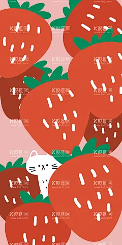 草莓猫咪  - 源文件下载【酷图网】手机壳图案,图案,花,草莓,猫咪,花纹,背景