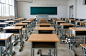 学校教室里的课桌椅正版图片素材