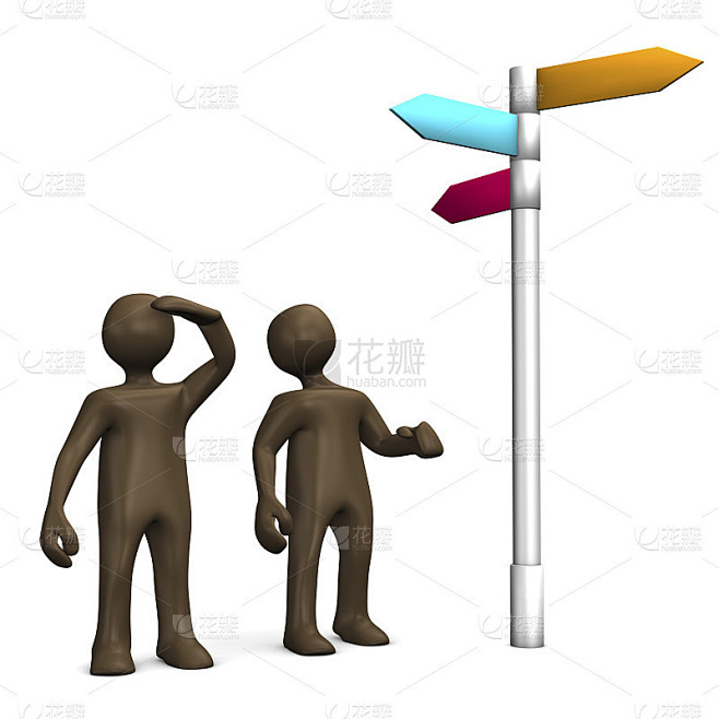 决定，3d插图与黑色卡通人物