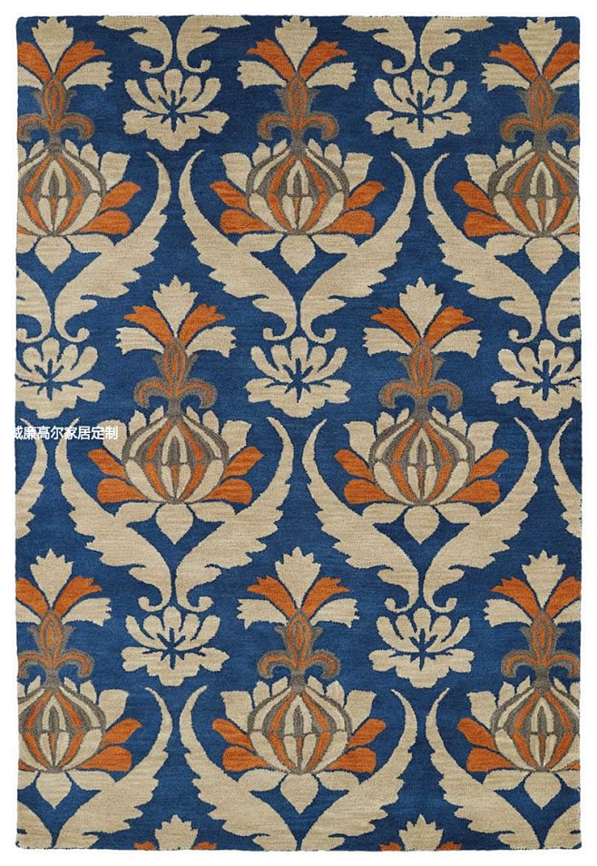 现代美式风格蓝色花纹地毯贴图
