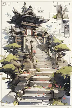 数字艺术楼梯手绘建筑插画-众图网