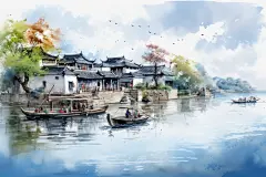 水墨江南风插画绘画