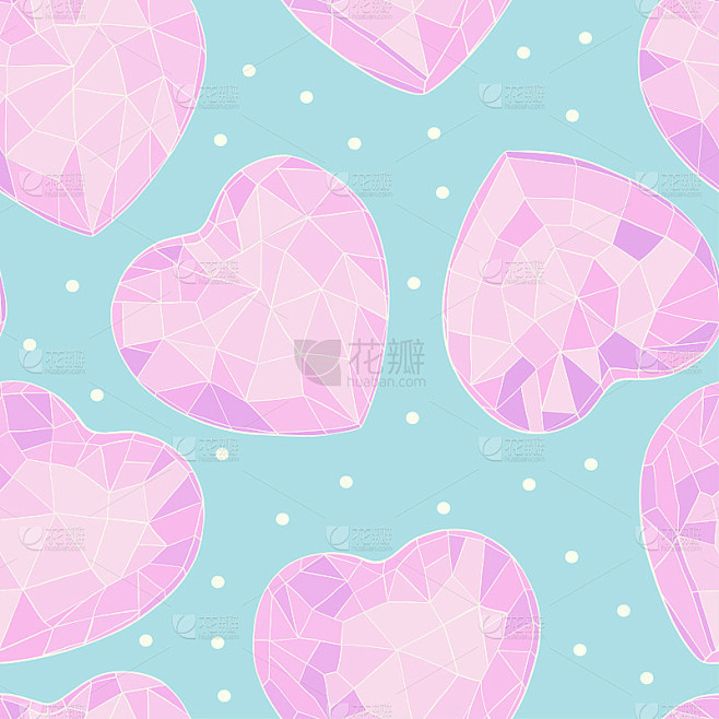 Pattern with crystal hearts . Romantic Wallpaper,