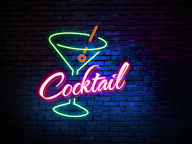 鸡尾酒酒杯外发光标志样机
