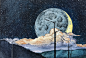 每夜星辰 一轮新月_八艘飞__插画师作品_涂鸦王国gracg.com
