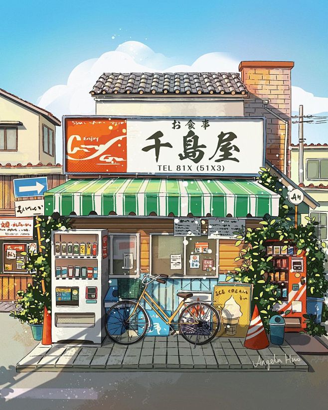 街边小店！12 款水彩街景建筑插画