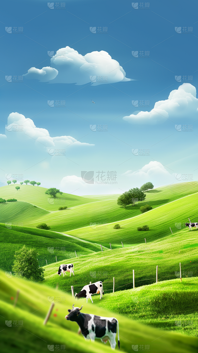 风光系列3D微缩牧场草原通用背景素材