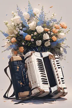 手风琴音乐乐器唯美梦幻彩虹云彩天空插画