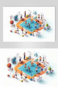 AI数字艺术扁平化多人运动场景插画