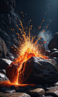 00144-1146649534-instagram photo,Hyperrealism,cinematic,realistic,4K,magma flowed from the side of the rock,a splash of sparks,bright light and s