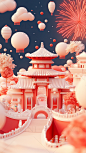 1213新中式春节红色喜庆灯笼C4D场景设计素材 (7)