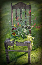 Antique Chair, via Flickr. I love flowers and this would be really neat in our urban veggie garden