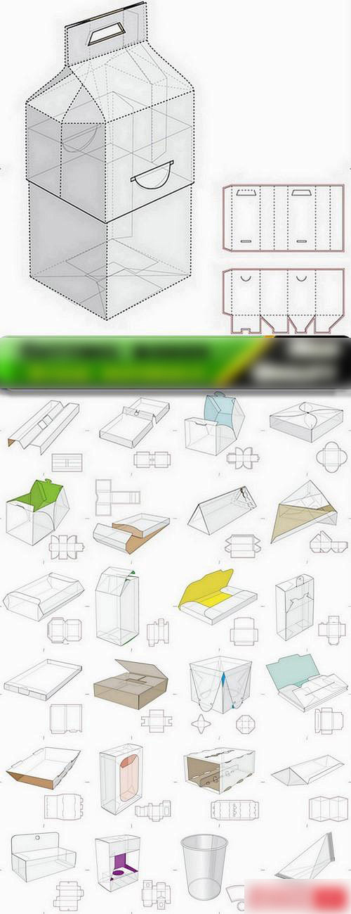 包装盒子纸盒立面展开图设计素材 矢量图2...