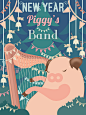 2019新年小猪乐队！Drei Affonin 一系列有趣的音乐明信片插画。 ​​​​