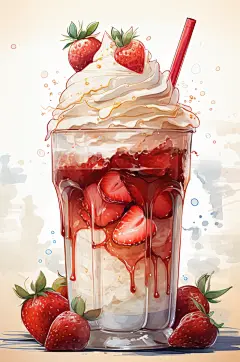 AI数字艺术可爱甜点草莓杯子蛋糕插画