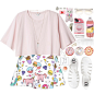 A fashion look from June 2015 featuring loose tops, white skater skirt and white jelly sandals. Browse and shop related looks.