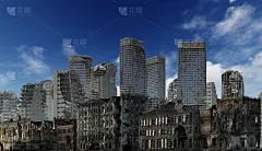 废墟的城市末日景观3d插画概念