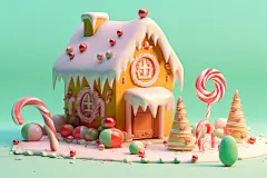 设图网圣诞糖果雪屋梦幻城堡场景插画