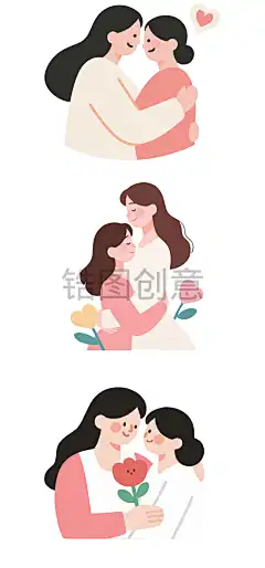 母亲节温馨感母子拥抱矢量插画素材
