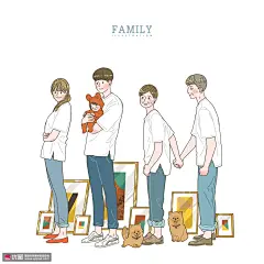 彩色手绘 幸福家庭 可爱小狗 亲子插图插画PSD800 人物插画 亲子活动