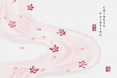 中国风丝绸花瓣插画矢量图设计素材