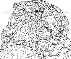 可爱的,石头,水獭,成年的,动物,洋葱花,乱画,着色,花