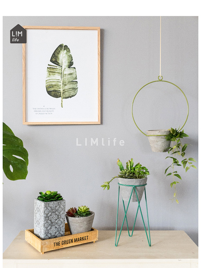 LIMlife 现代简约落地花架悬挂花盆...