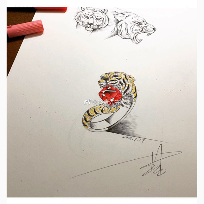 老虎设计-红宝戒指。
设计步骤....O...