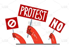 举起的手显示抗议向量平面风格插图孤立的白色，社会愤怒和政治革命的概念。