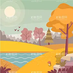秋天背景   - 源文件下载【酷图网】秋天背景,梦幻,秋天壁纸,大自然,清新,植物,景色,自然季节,四季,秋季,插图,卡通,