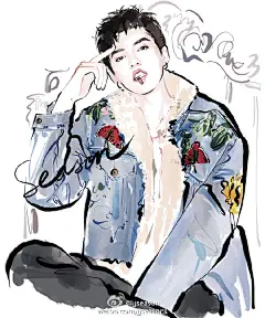#jjseason插画# #season明星插画# ----- 吴亦凡@Mr_凡先生 身着GUCCI丹宁牛仔夹克，酷帅演绎@YOHOGIRL 9月新刊封面人物。O漫画美少年吴亦凡
