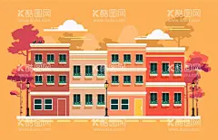 卡通高楼插画  - 源文件下载【酷图网】高楼,建筑插画,卡通高楼,住宅楼,卡通建筑,楼房,居民楼,居民楼插画,