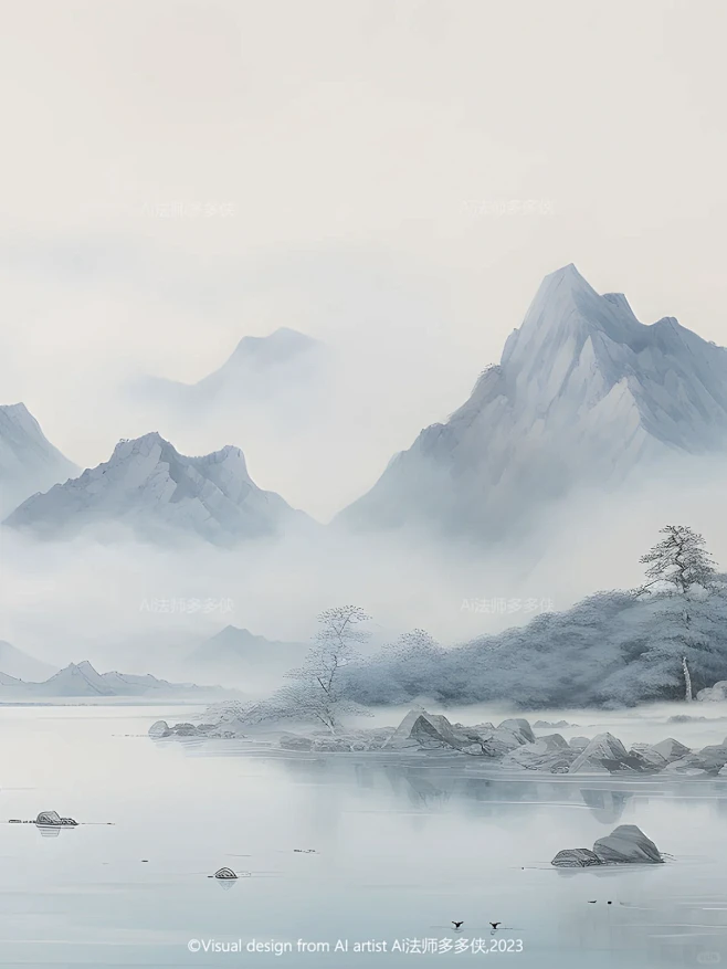 东方美学-湖光山色|国风山水风景背景插画-花瓣网