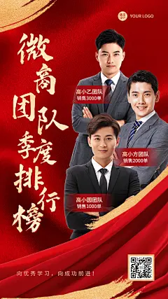 微商团队多人表彰排行榜单喜报喜庆人物手机海报