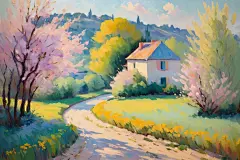 风景公园景色绘画油画插画图片