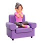 坐在沙发上的女孩 3D 插图