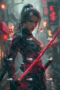 Ai产生的 女士 战士 武士 场景 动漫 武士刀 剑