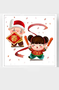 春节过年牛年新年卡通插画糖葫芦福娃