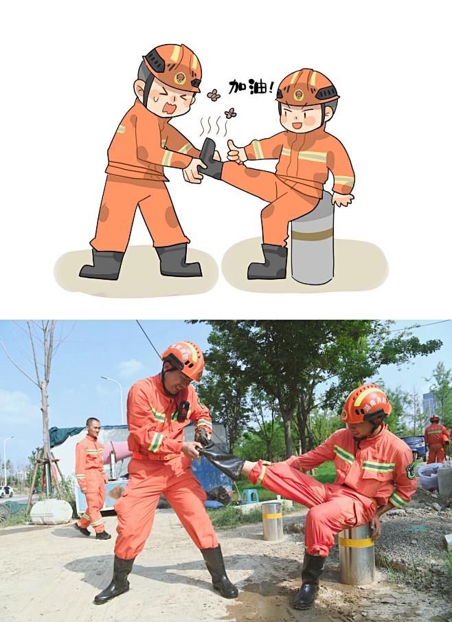 抗洪插画