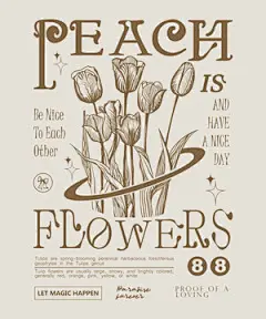 图源免费EPS |带有手绘郁金香、蝴蝶结、宇宙星辰、数字混合标语印花，抽象花卉图案，平面设计印花T恤时尚，矢量图，卡片，海报