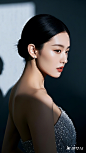 东方女性，医美模特，侧身，五官精致，高级，大牌构图，模特身材，高定礼服，无首饰，简约背景，现代美学，高级感，头部完整，上半身全，无裁切，摄影棚 (1)