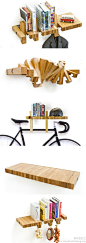【居家】Fusillo 多功能书架 —— 这个像意大利面的东西是书架与衣架的综合体，摊平了能放书，直立后能悬挂衣服和自行车。当然，大蒜、腊肠什么的更是不在话下。 #定制空间。#木质# via：http://zhan.renren.com/mushitiangong?gid=3674946092077214579